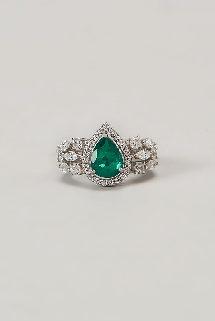 White Finish Swarovski Cocktail Ring In Sterling Silver by Diosa Paris Jewellery at Pernia's Pop Up Shop