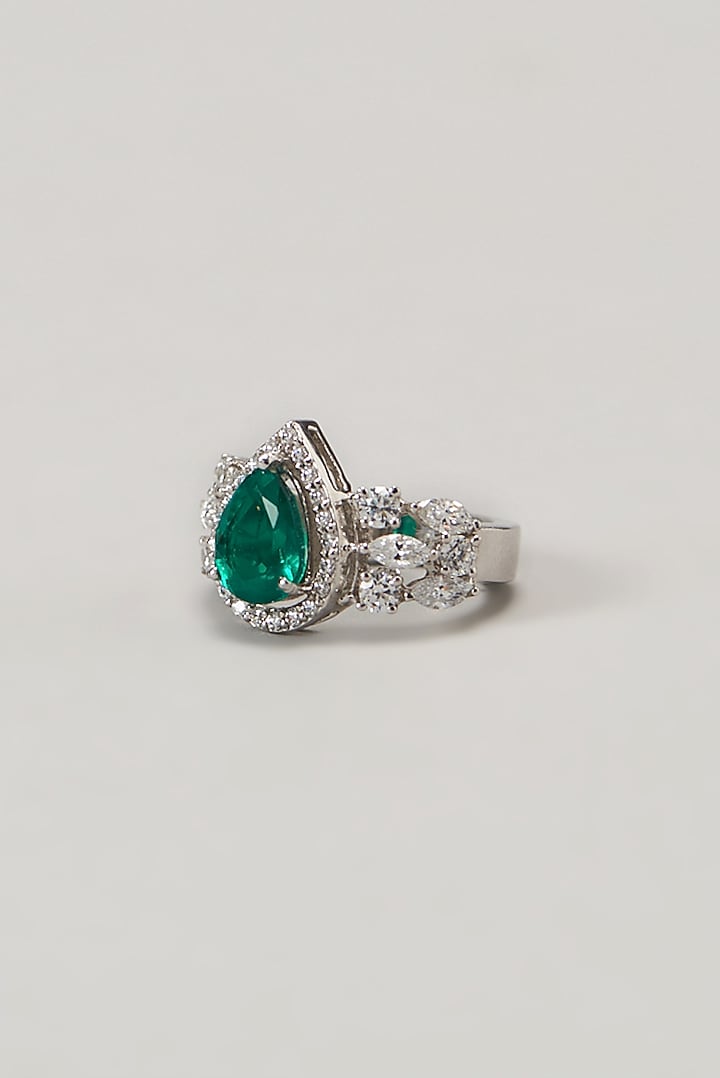 White Finish Swarovski Cocktail Ring In Sterling Silver by Diosa Paris Jewellery at Pernia's Pop Up Shop