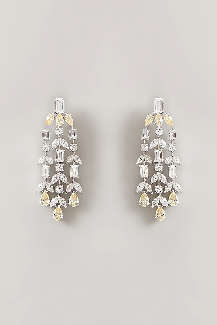 White Finish Swarovski Earrings In Sterling Silver by Diosa Paris Jewellery at Pernia's Pop Up Shop