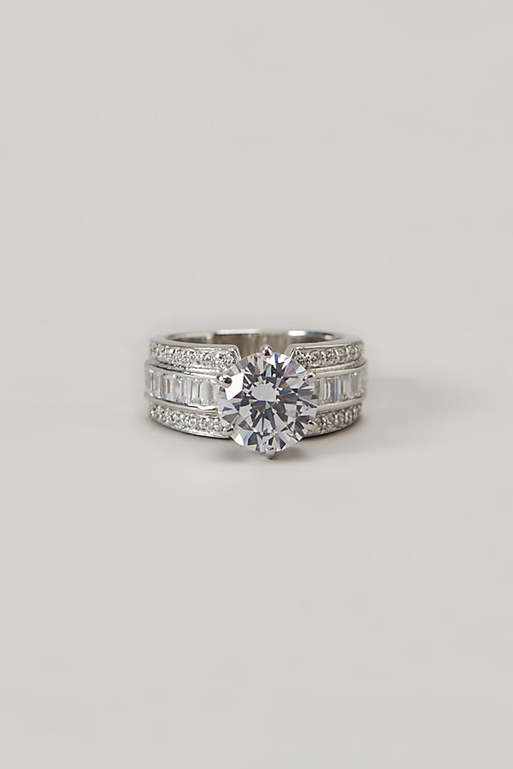 White Finish Swarovski Ring In Sterling Silver by Diosa Paris Jewellery at Pernia's Pop Up Shop
