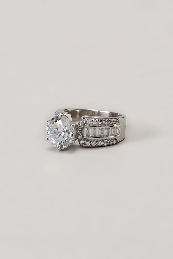 White Finish Swarovski Ring In Sterling Silver by Diosa Paris Jewellery at Pernia's Pop Up Shop