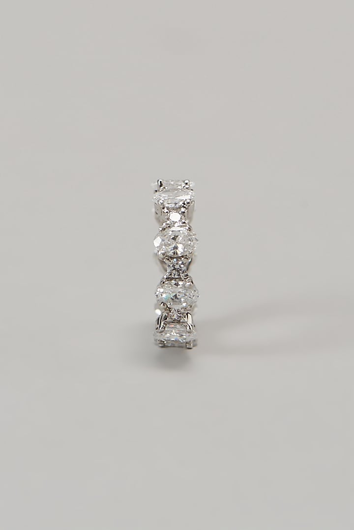 White Finish Swarovski Ring In Sterling Silver by Diosa Paris Jewellery at Pernia's Pop Up Shop