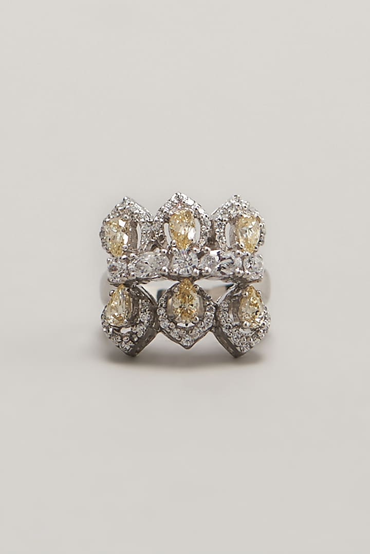 White Finish Swarovski Ring In Sterling Silver by Diosa Paris Jewellery at Pernia's Pop Up Shop