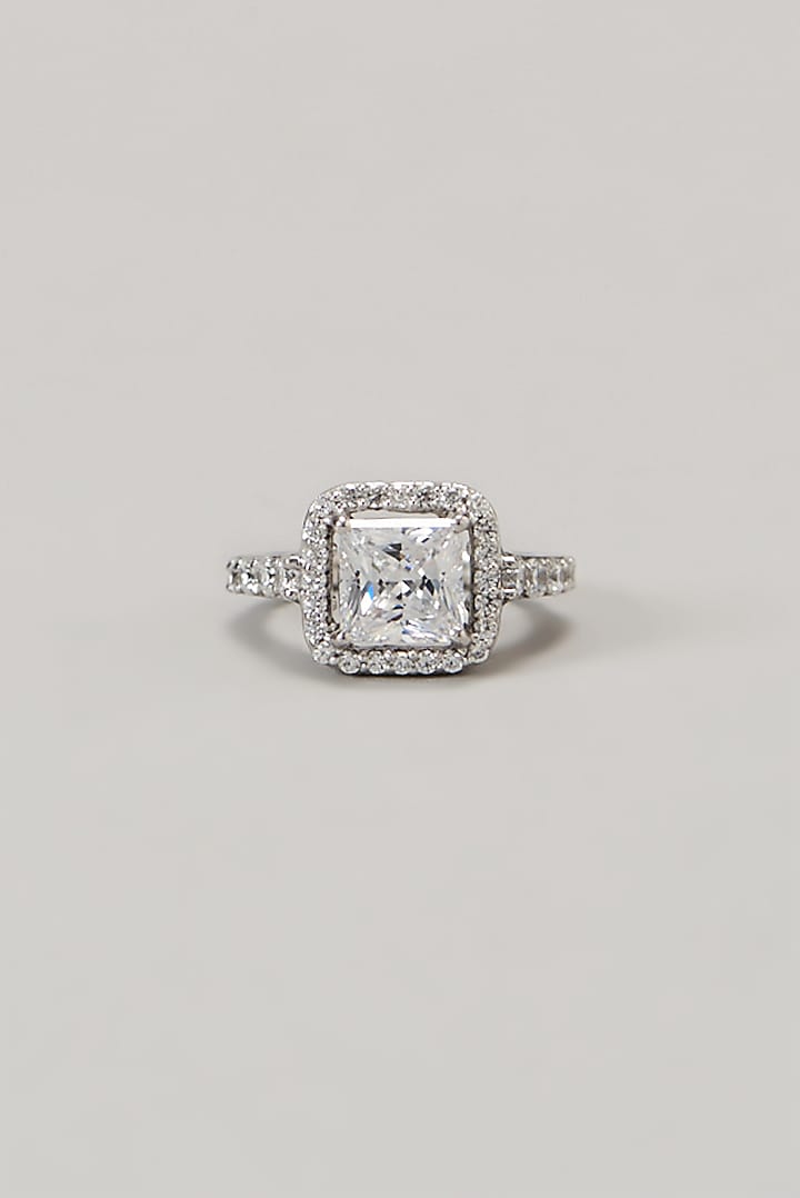 White Finish Swarovski Ring In Sterling Silver by Diosa Paris Jewellery at Pernia's Pop Up Shop