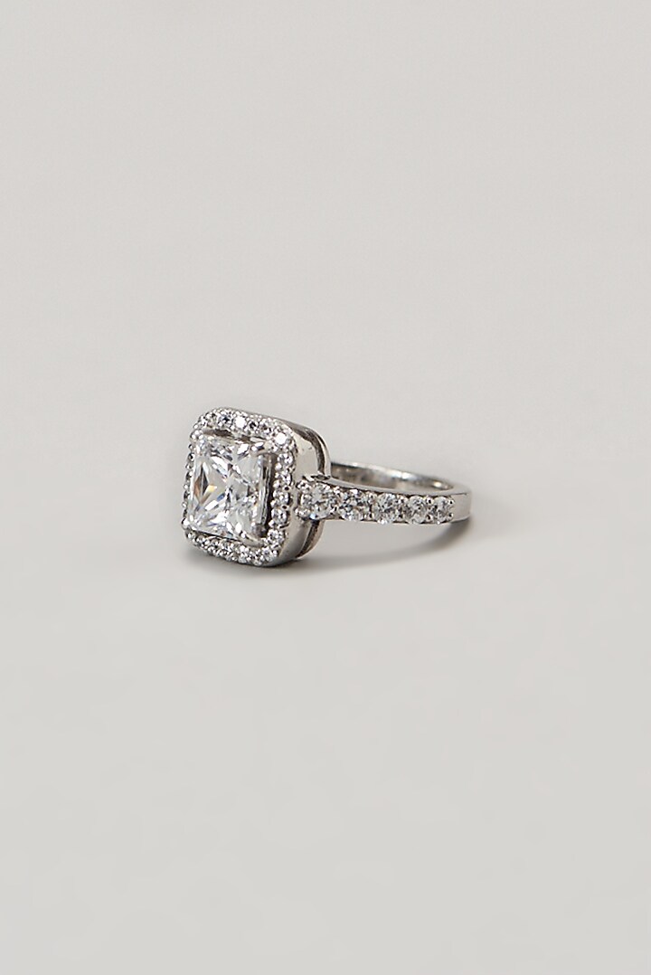 White Finish Swarovski Ring In Sterling Silver by Diosa Paris Jewellery at Pernia's Pop Up Shop