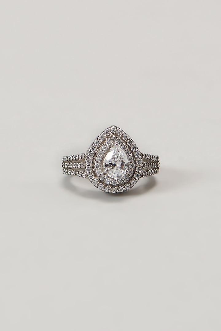 White Finish Swarovski Ring In Sterling Silver by Diosa Paris Jewellery at Pernia's Pop Up Shop