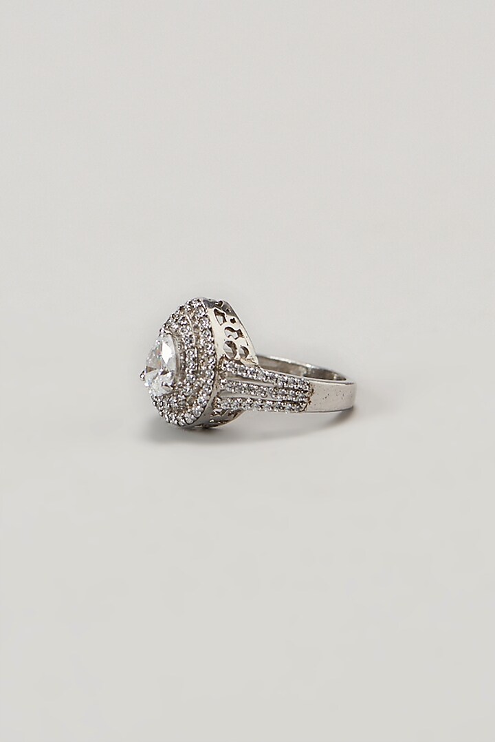 White Finish Swarovski Ring In Sterling Silver by Diosa Paris Jewellery at Pernia's Pop Up Shop