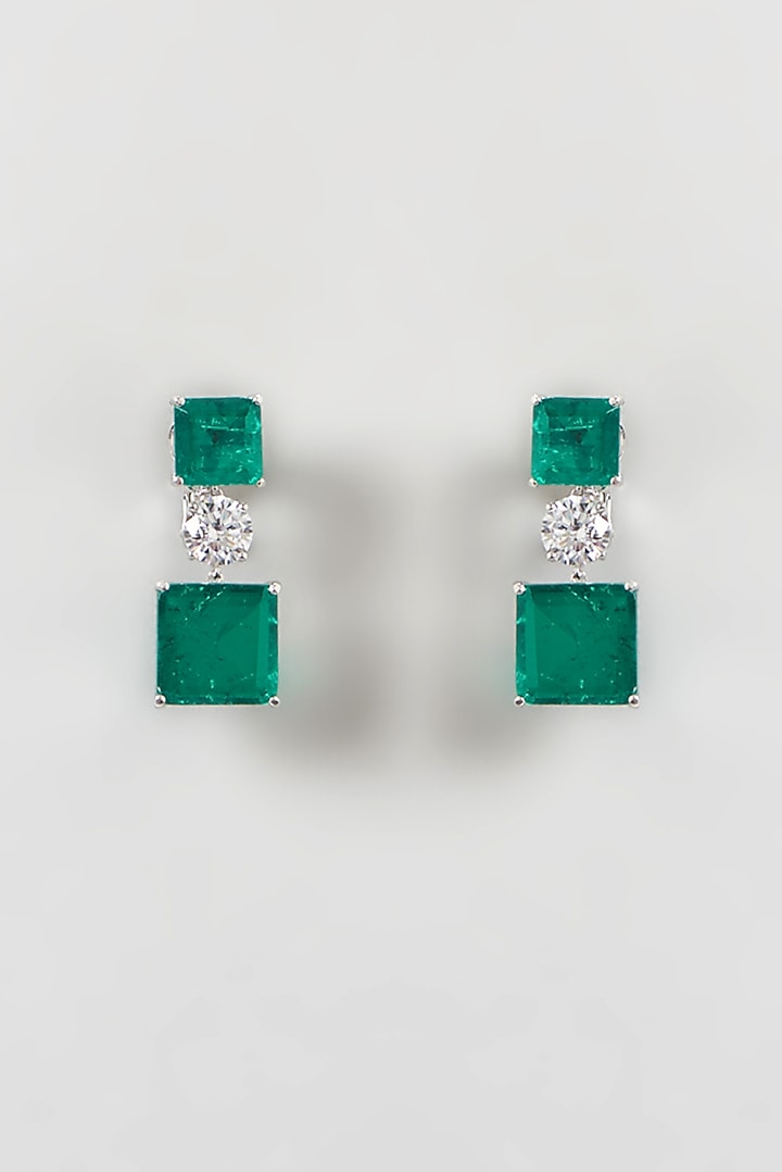 White Finish Swarovski Dangler Earrings In Sterling Silver by Diosa Paris Jewellery at Pernia's Pop Up Shop