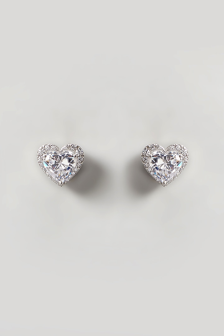 White Finish Swarovski Zirconia Heart Earrings In Sterling Silver by Diosa Paris Jewellery at Pernia's Pop Up Shop