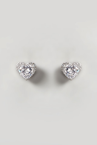 White Finish Swarovski Zirconia Heart Earrings In Sterling Silver by Diosa Paris Jewellery