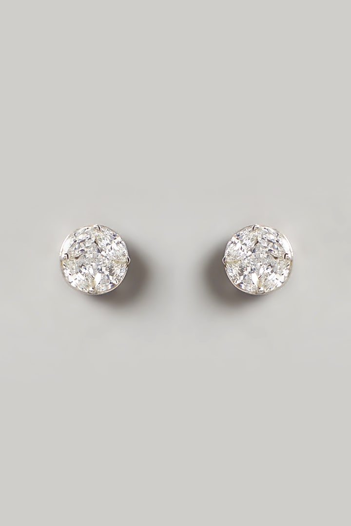 White Finish Swarovski Zirconia Stud Earrings In Sterling Silver by Diosa Paris Jewellery at Pernia's Pop Up Shop