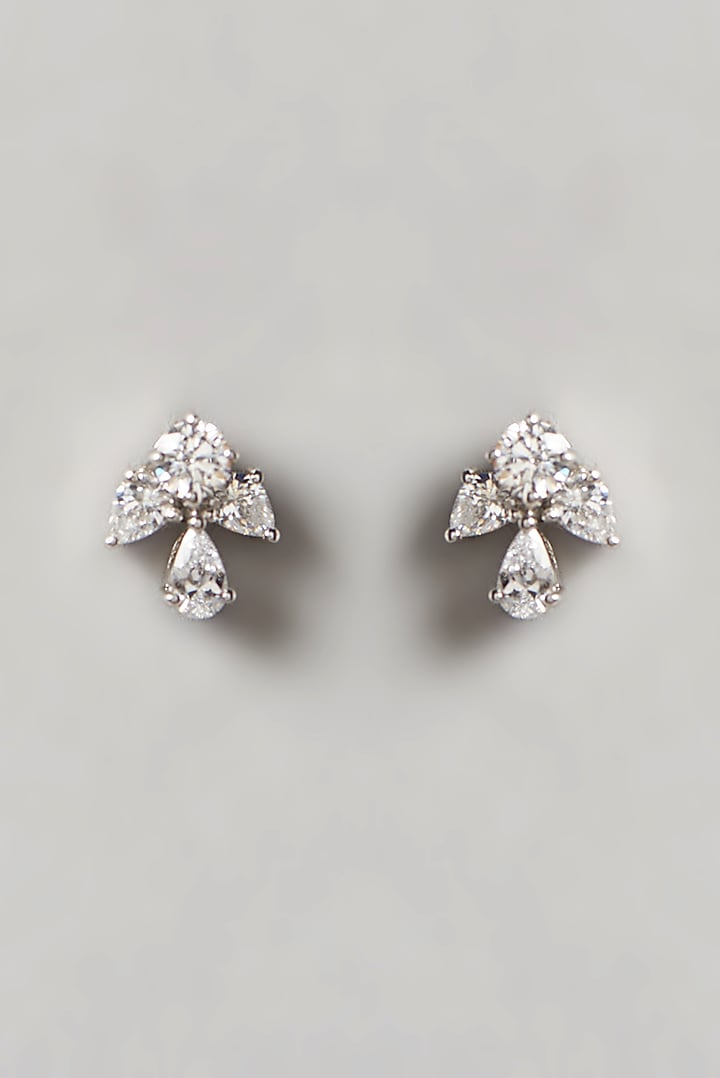 White Finish Swarovski Zirconia Stud Earrings In Sterling Silver by Diosa Paris Jewellery at Pernia's Pop Up Shop
