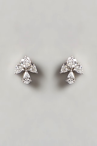 White Finish Swarovski Zirconia Stud Earrings In Sterling Silver by Diosa Paris Jewellery