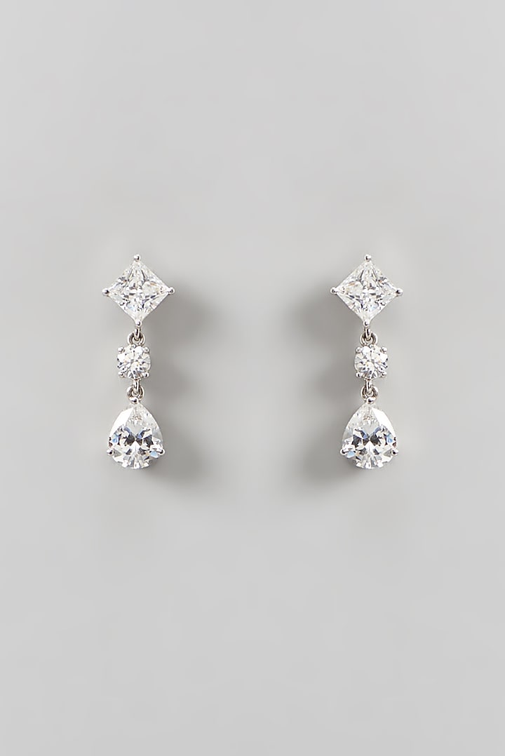 White Finish Swarovski Dangler Earrings In Sterling Silver by Diosa Paris Jewellery at Pernia's Pop Up Shop