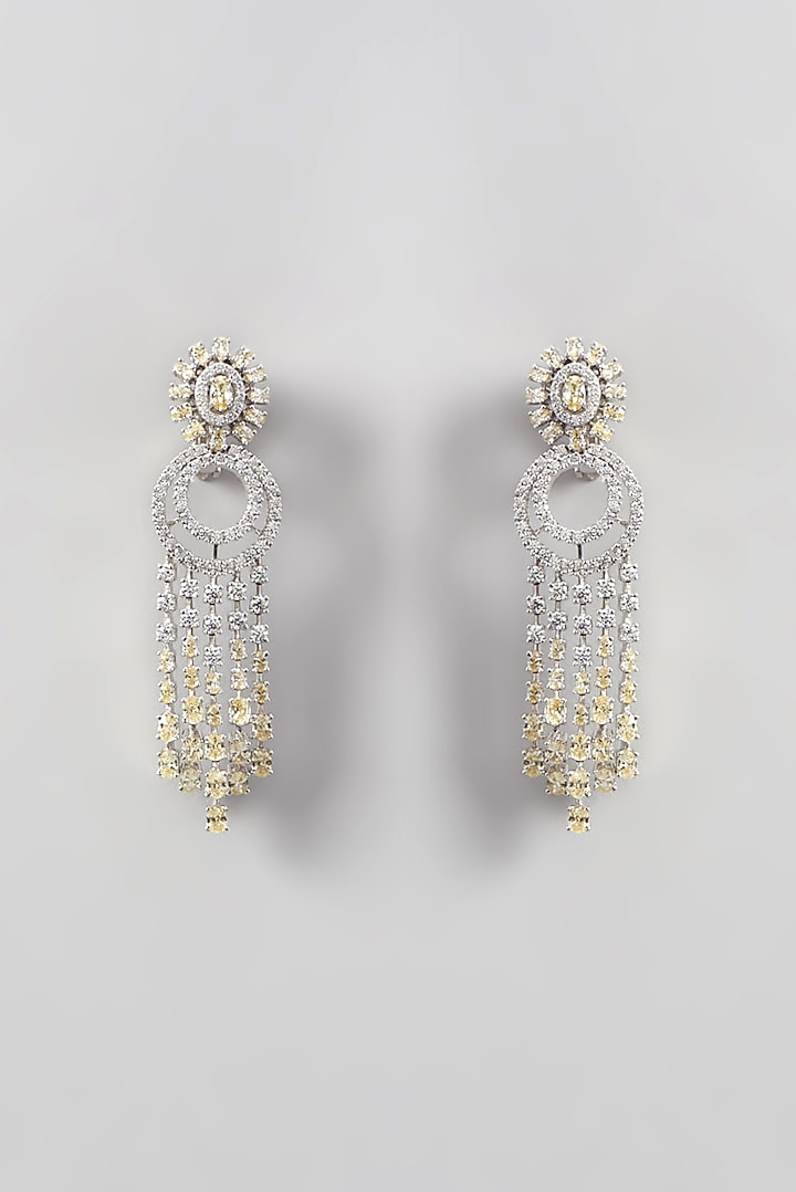 White Finish Swarovski Zirconia Chandelier Earrings In Sterling Silver by Diosa Paris Jewellery at Pernia's Pop Up Shop