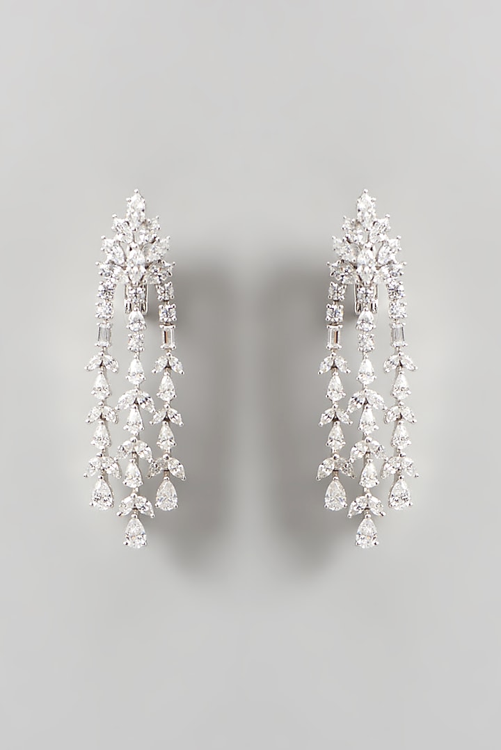 White Finish Swarovski Zirconia Chandelier Earrings In Sterling Silver by Diosa Paris Jewellery at Pernia's Pop Up Shop