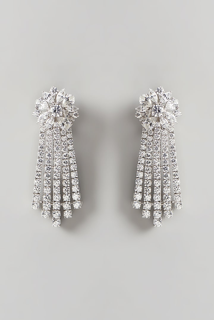 White Finish Swarovski Zirconia Chandelier Earrings In Sterling Silver by Diosa Paris Jewellery at Pernia's Pop Up Shop