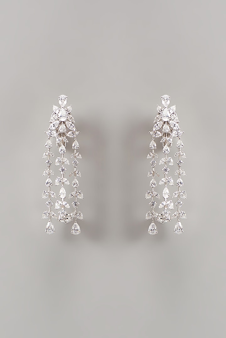 White Finish Swarovski Zirconia Chandelier Earrings In Sterling Silver by Diosa Paris Jewellery at Pernia's Pop Up Shop
