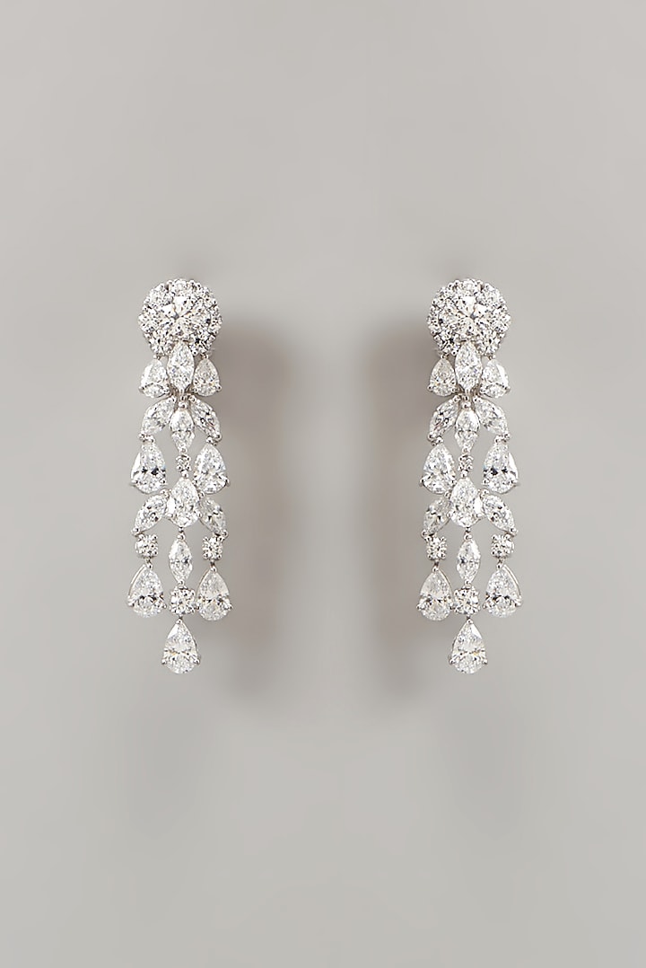White Finish Swarovski Zirconia Chandelier Earrings In Sterling Silver by Diosa Paris Jewellery at Pernia's Pop Up Shop
