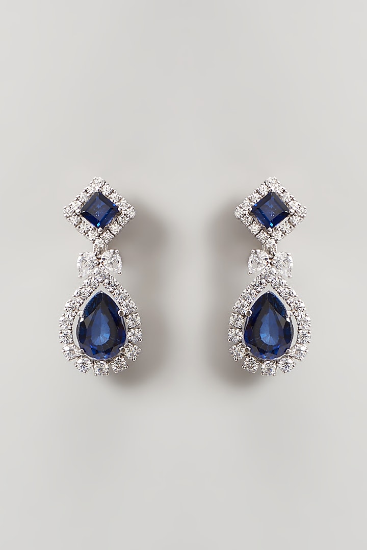 White Finish Swarovski Zirconia Earrings In Sterling Silver by Diosa Paris Jewellery at Pernia's Pop Up Shop