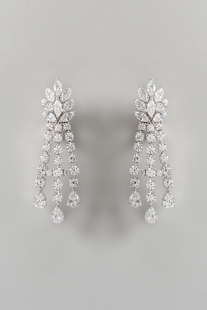 White Finish Swarovski Zirconia Chandelier Earrings In Sterling Silver by Diosa Paris Jewellery at Pernia's Pop Up Shop