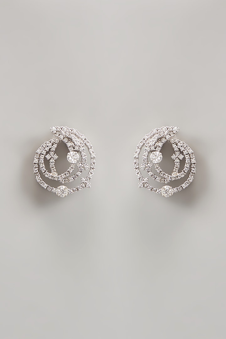 White Finish Swarovski Zirconia Chandbali Earrings In Sterling Silver by Diosa Paris Jewellery at Pernia's Pop Up Shop