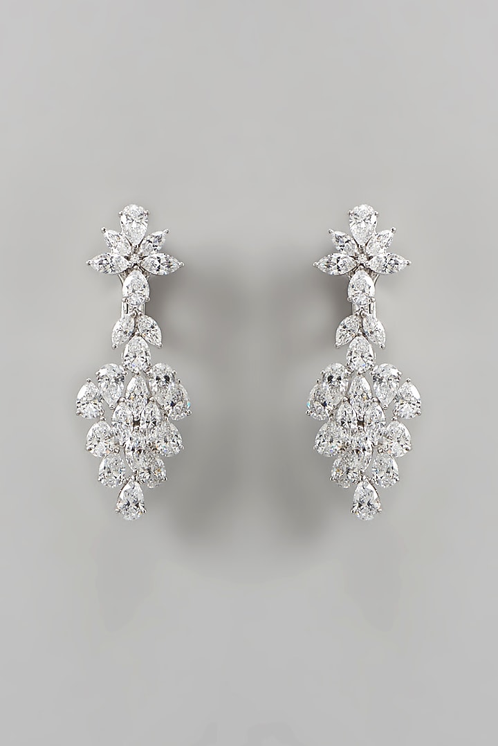 White Finish Swarovski Zirconia Dangler Earrings In Sterling Silver by Diosa Paris Jewellery at Pernia's Pop Up Shop