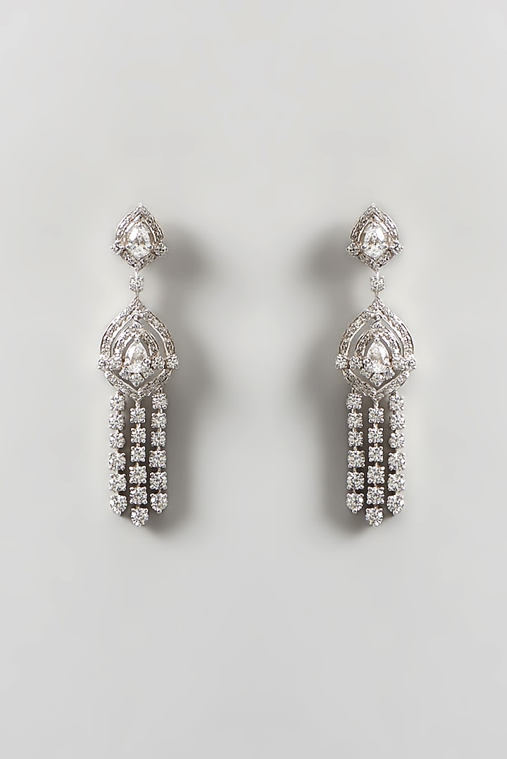 White Finish Swarovski Zirconia Chandelier Earrings In Sterling Silver by Diosa Paris Jewellery at Pernia's Pop Up Shop