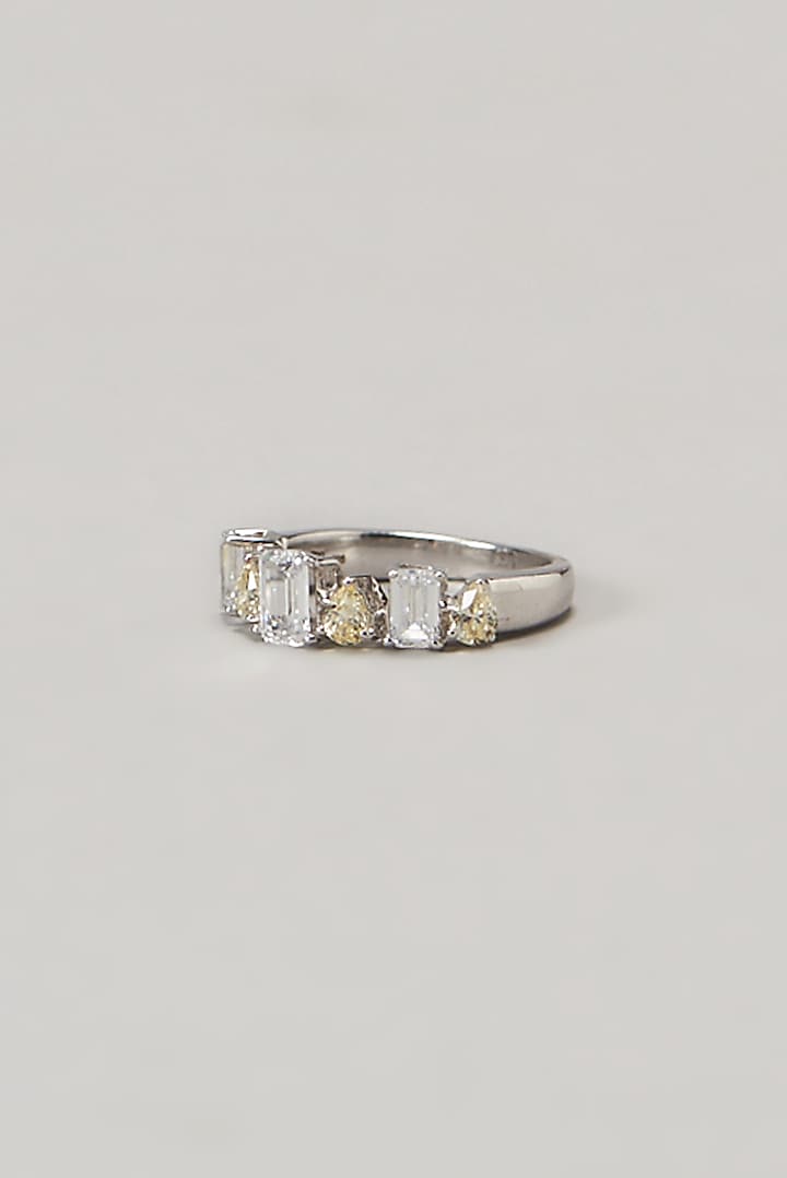White Finish Swarovski Ring In Sterling Silver by Diosa Paris Jewellery at Pernia's Pop Up Shop