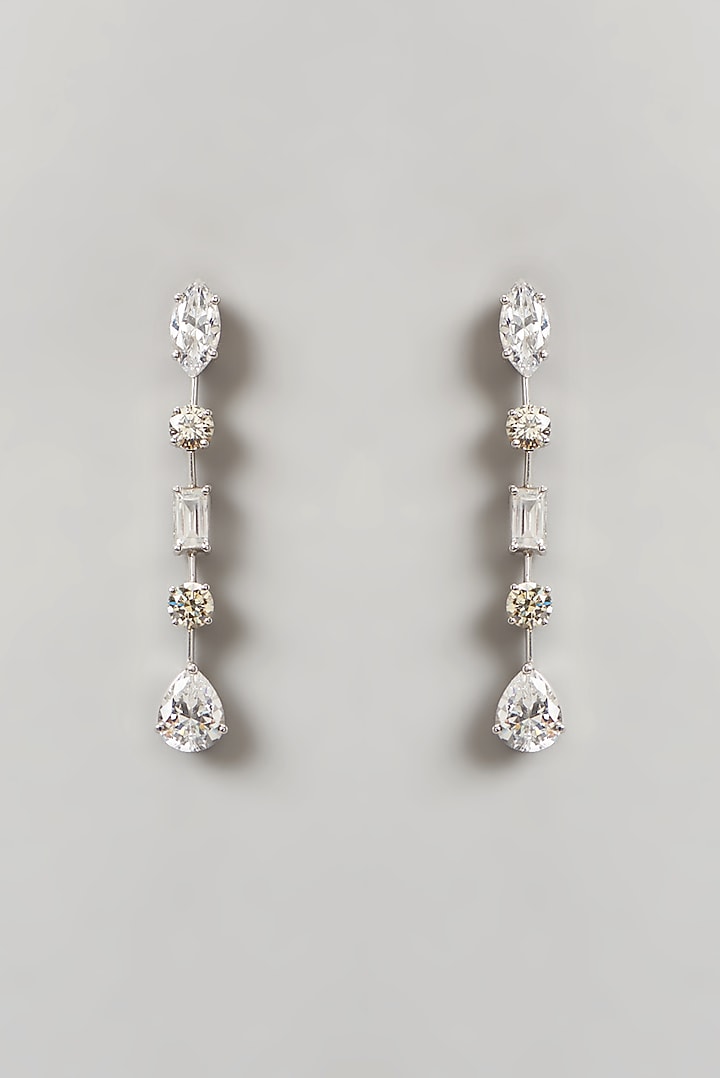 White Finish Swarovski Earrings In Sterling Silver by Diosa Paris Jewellery at Pernia's Pop Up Shop