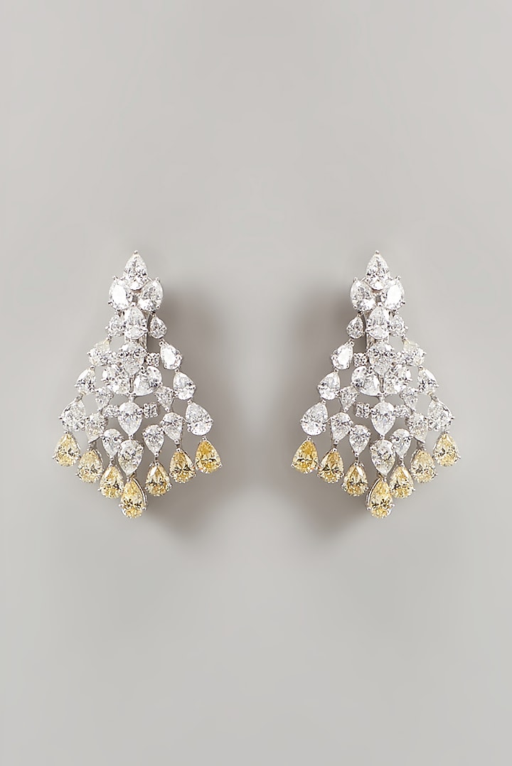 White Finish Swarovski Zirconia Chandelier Earrings In Sterling Silver by Diosa Paris Jewellery at Pernia's Pop Up Shop