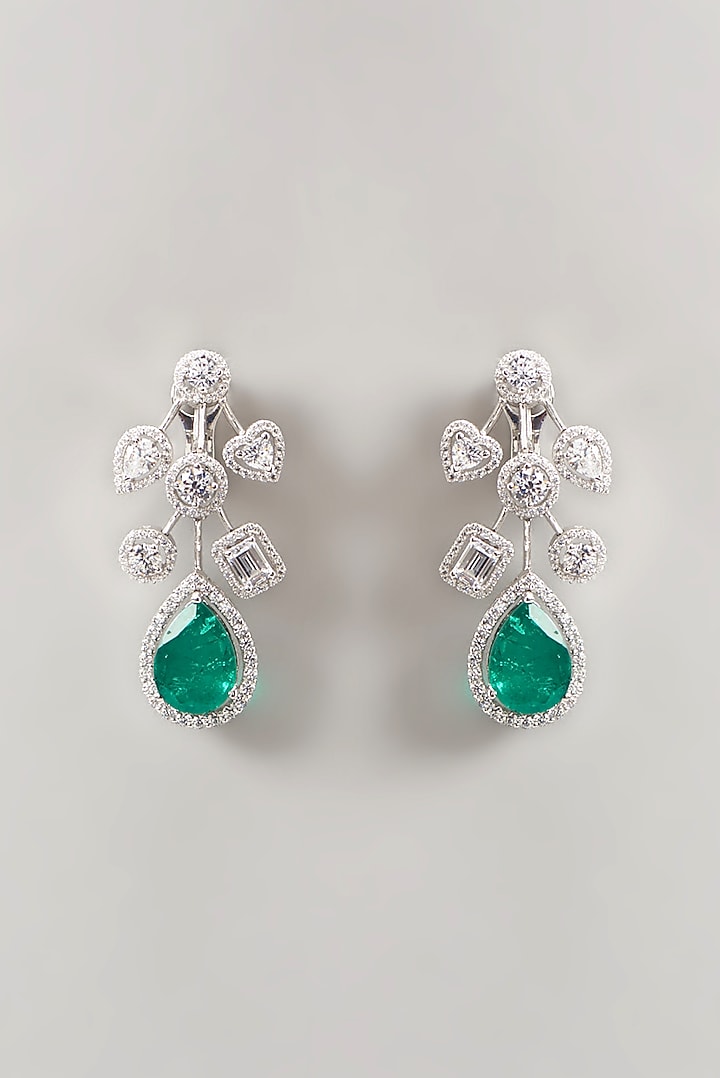 White Finish Swarovski Zirconia Earrings In Sterling Silver by Diosa Paris Jewellery at Pernia's Pop Up Shop