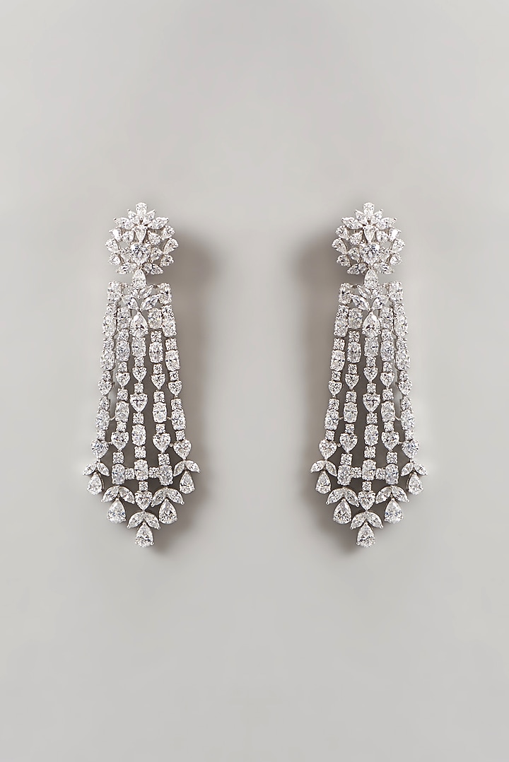 White Finish Swarovski Zirconia Chandelier Earrings In Sterling Silver by Diosa Paris Jewellery at Pernia's Pop Up Shop