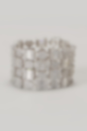 White Finish Swarovski Zirconia Cuff Bracelet In Sterling Silver by Diosa Paris Jewellery at Pernia's Pop Up Shop