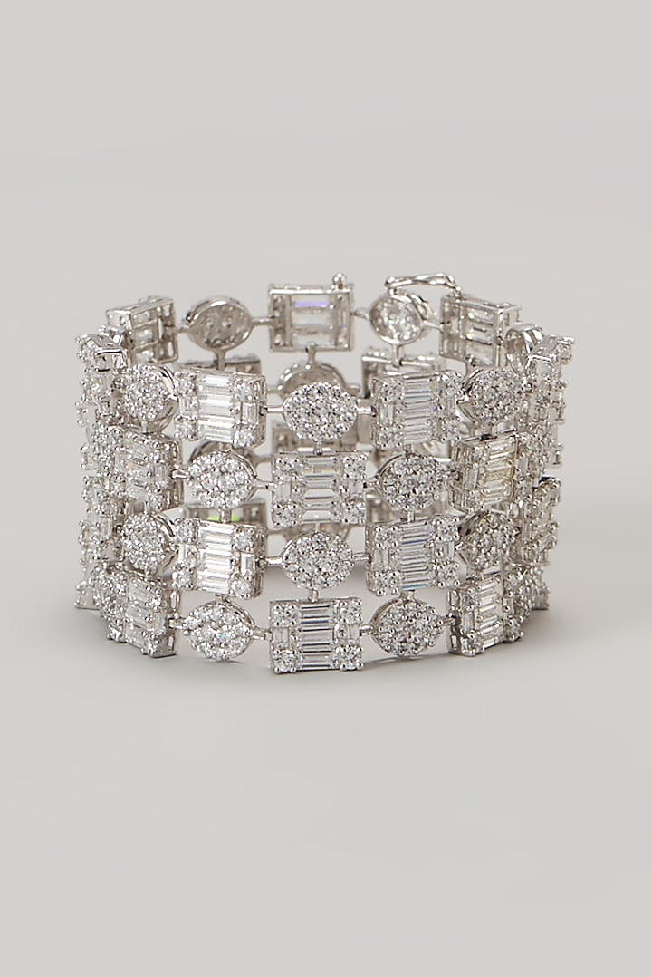 White Finish Swarovski Zirconia Cuff Bracelet In Sterling Silver by Diosa Paris Jewellery at Pernia's Pop Up Shop