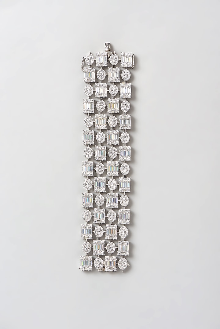 White Finish Swarovski Zirconia Cuff Bracelet In Sterling Silver by Diosa Paris Jewellery at Pernia's Pop Up Shop