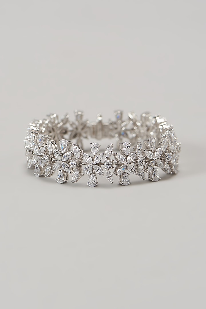 White Finish Swarovski Zirconia Cuff Bracelet In Sterling Silver by Diosa Paris Jewellery at Pernia's Pop Up Shop