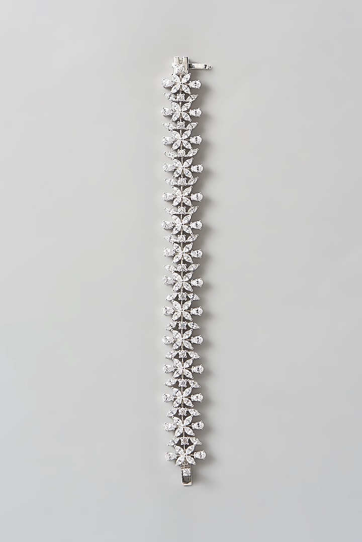 White Finish Swarovski Zirconia Cuff Bracelet In Sterling Silver by Diosa Paris Jewellery at Pernia's Pop Up Shop
