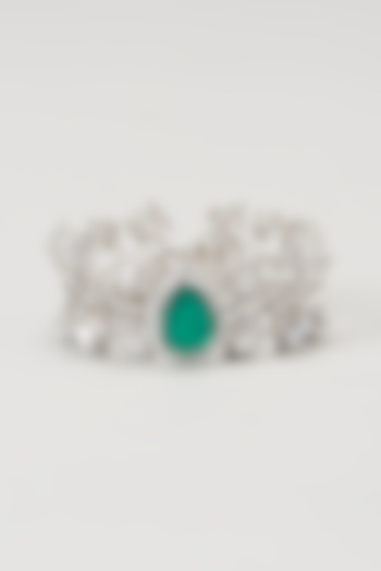 White Finish Swarovski Zirconia Cuff Bracelet In Sterling Silver by Diosa Paris Jewellery at Pernia's Pop Up Shop