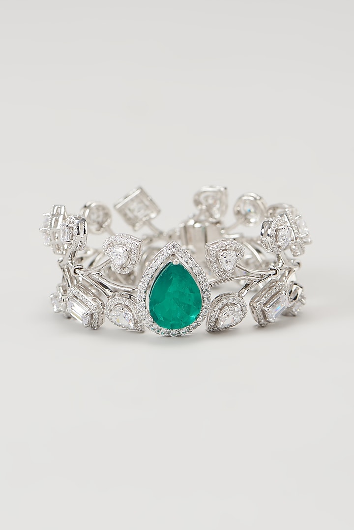 White Finish Swarovski Zirconia Cuff Bracelet In Sterling Silver by Diosa Paris Jewellery at Pernia's Pop Up Shop