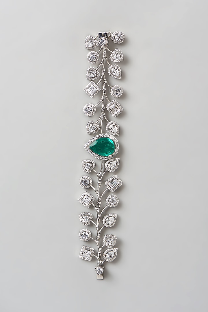 White Finish Swarovski Zirconia Cuff Bracelet In Sterling Silver by Diosa Paris Jewellery at Pernia's Pop Up Shop