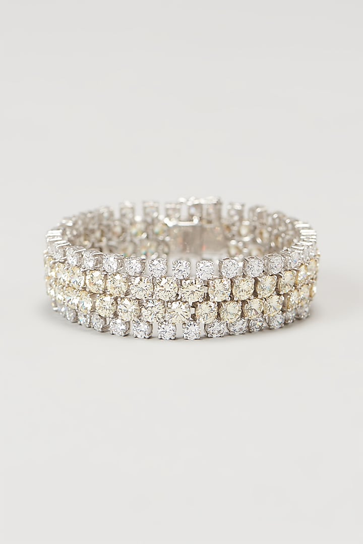 White Finish Swarovski Zirconia Cuff Bracelet In Sterling Silver by Diosa Paris Jewellery at Pernia's Pop Up Shop