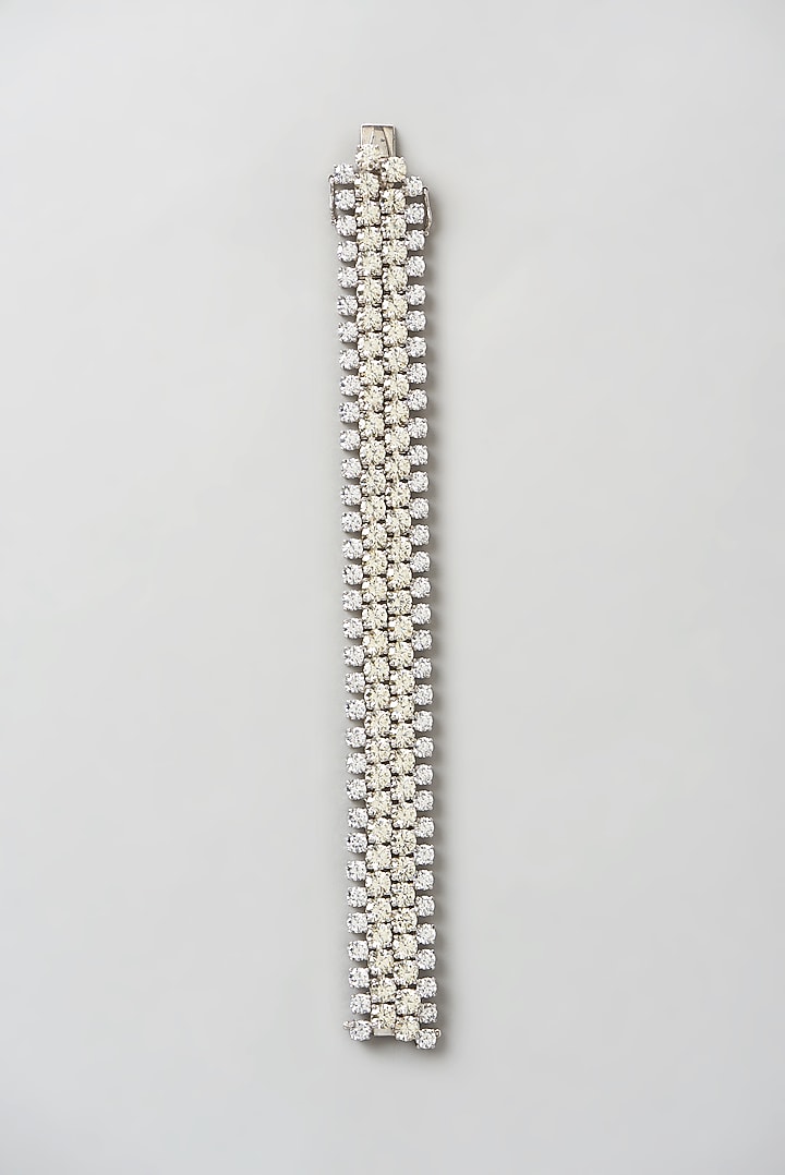 White Finish Swarovski Zirconia Cuff Bracelet In Sterling Silver by Diosa Paris Jewellery at Pernia's Pop Up Shop