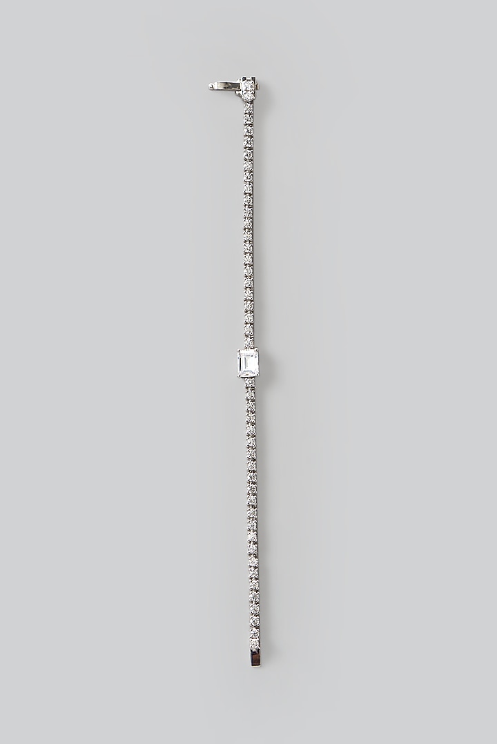 White Finish Swarovski Zirconia Tennis Bracelet In Sterling Silver by Diosa Paris Jewellery at Pernia's Pop Up Shop