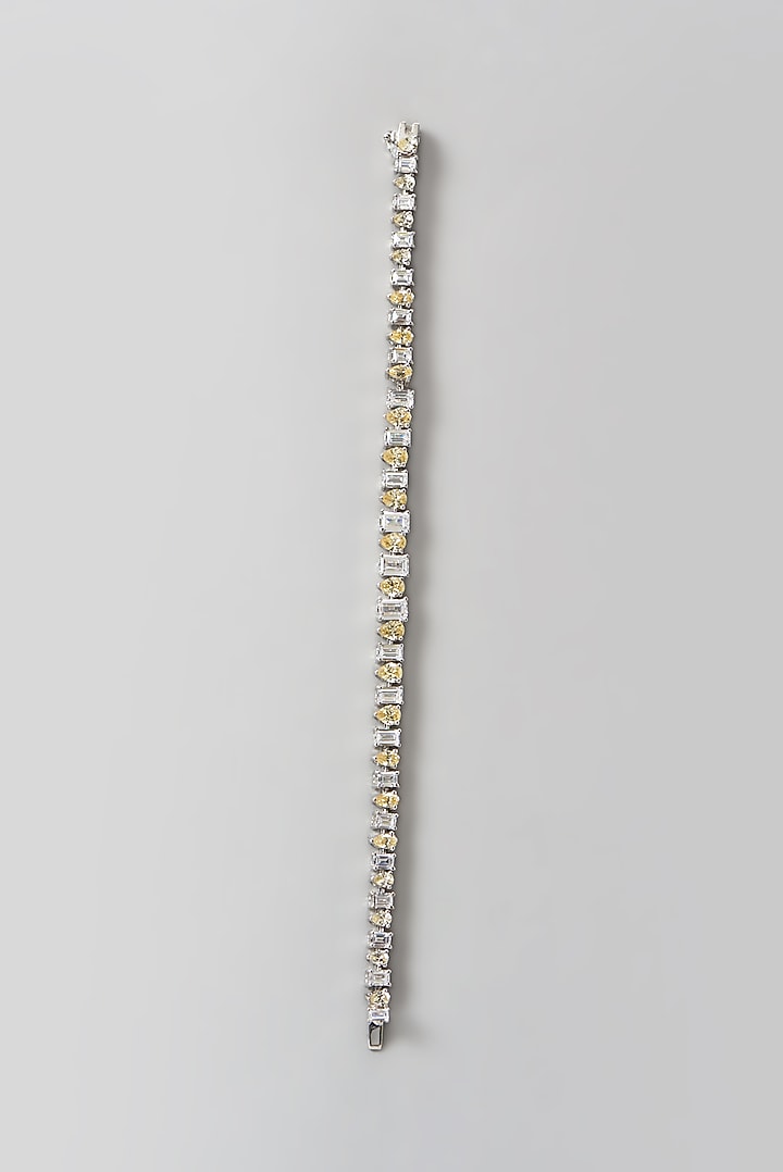 White Finish Swarovski Zirconia Tennis Bracelet In Sterling Silver by Diosa Paris Jewellery at Pernia's Pop Up Shop