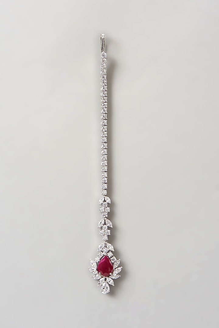 White Finish Swarovski Zirconia Maangtikka In Sterling Silver by Diosa Paris Jewellery at Pernia's Pop Up Shop