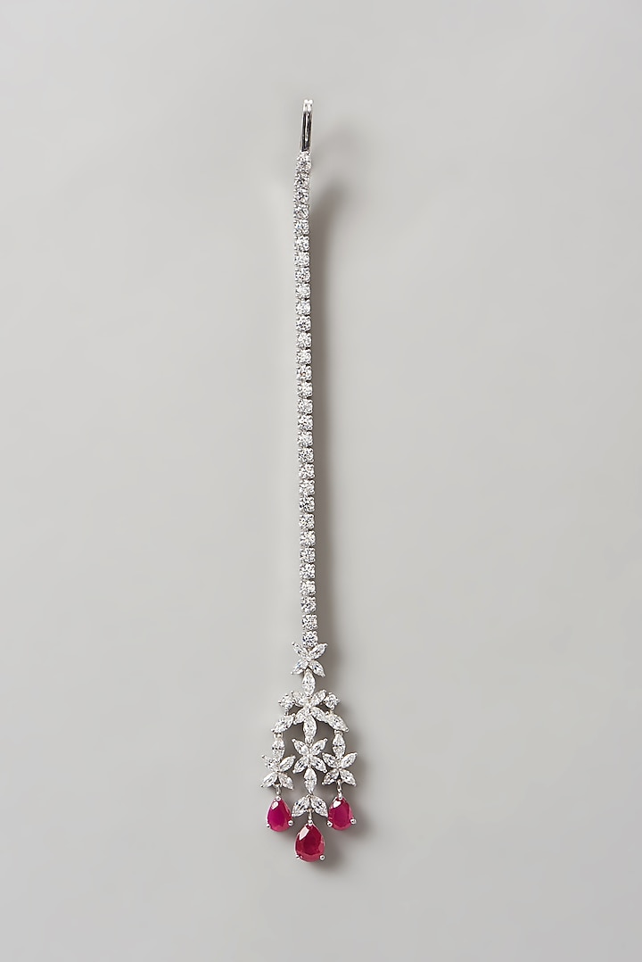 White Finish Swarovski Maang Tikka In Sterling Silver by Diosa Paris Jewellery at Pernia's Pop Up Shop