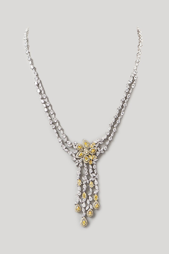 White Finish Swarovski Zirconia Necklace In Sterling Silver by Diosa Paris Jewellery at Pernia's Pop Up Shop