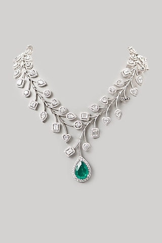 White Finish Swarovski Choker Necklace In Sterling Silver by Diosa Paris Jewellery
