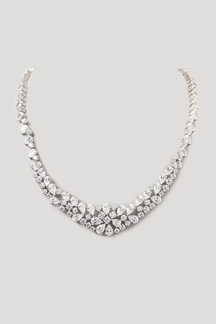 White Finish Swarovski Necklace In Sterling Silver by Diosa Paris Jewellery at Pernia's Pop Up Shop